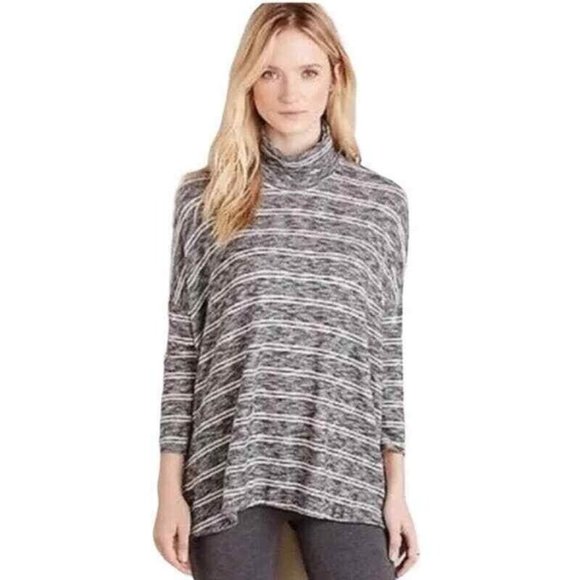 Anthropologie Postmark Womens XS Sweater Oversized Stripe‎ Cowl Neck Gray White - Picture 1 of 8